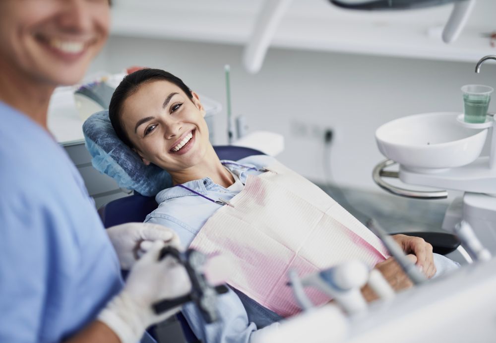 Brisbane woman smiling in dental chair